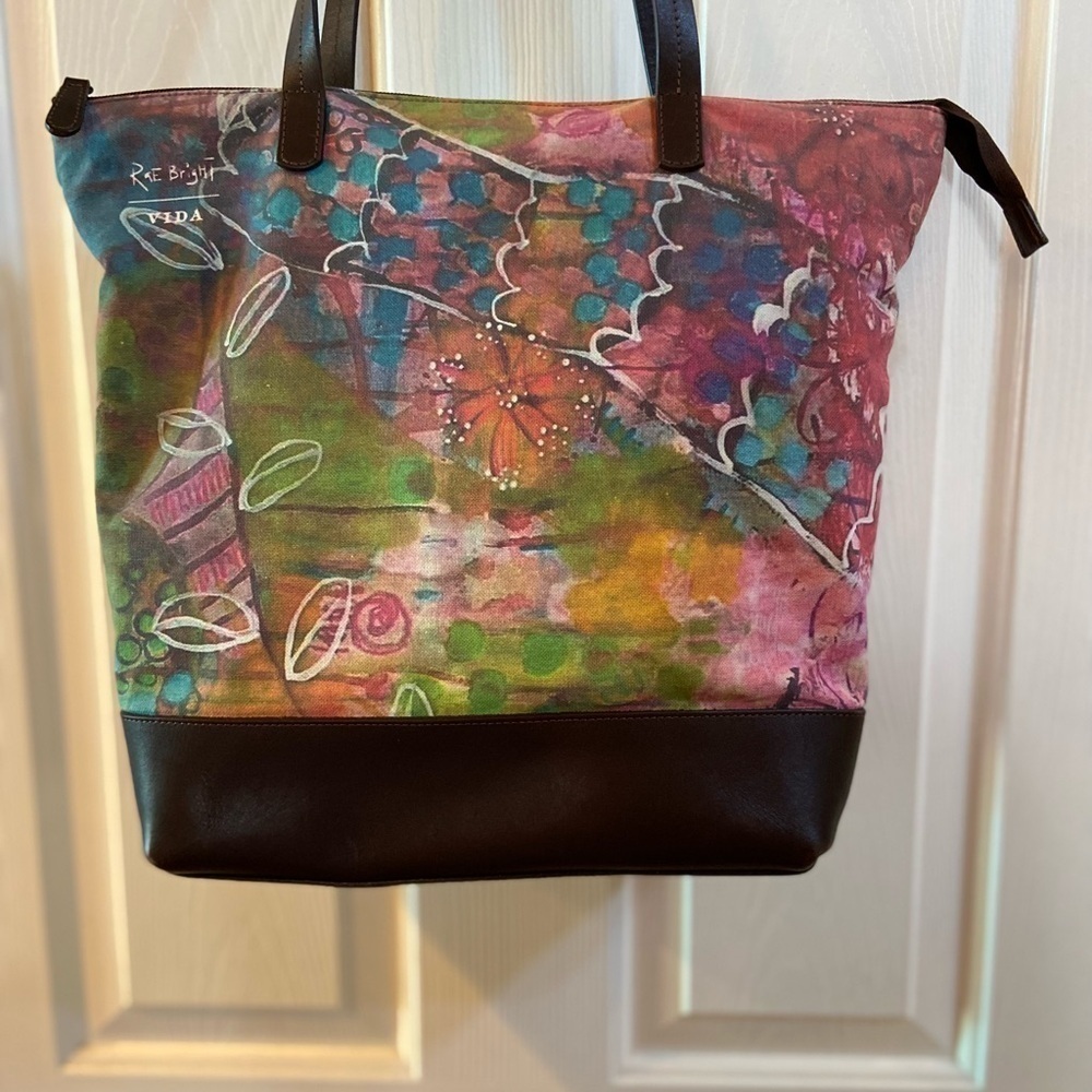 Vida Rae Bright Large Fabric/Leather Tote - Picture 5 of 13